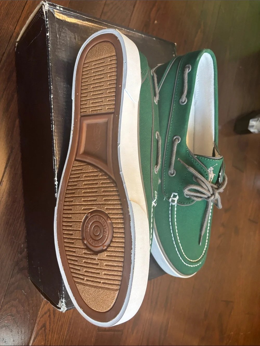 Polo by Ralph Lauren Green Canvas Boat Shoes with Gray Laces
